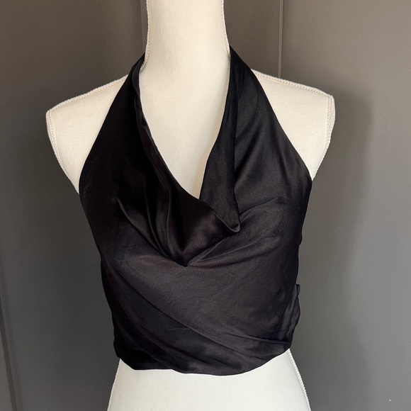 Zara Elegant Black Halter Top Size L 100% Viscose - Picture 1 of 8